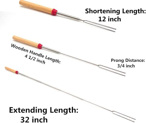 Marshmallow Roasting Sticks Wooden Handle Set of 12 Smores Skewers Telescoping Forks 32 inch with Portable Bag for Hot Dog Campfire Camping Stove BBQ Tools in Saudi Arabia