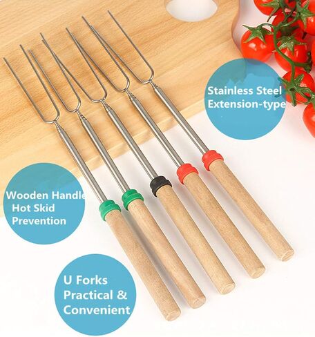 Marshmallow Roasting Sticks Wooden Handle Set of 12 Smores Skewers Telescoping Forks 32 inch with Portable Bag for Hot Dog Campfire Camping Stove BBQ Tools in Saudi Arabia