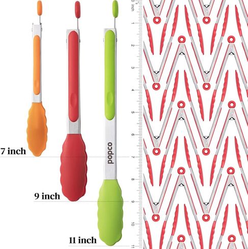 Popco Silicone Tongs for Cooking Grilling (3 food tongs x 7/9/12") Heavy Duty Stainless Steel BBQ Tongs for Grilling, Cooking Tongs, Kitchen Tongs with Silicone Tips, Salad Tongs, Rubber Tongs Buffet in Saudi Arabia