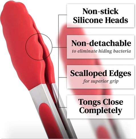 Popco Silicone Tongs for Cooking Grilling (3 food tongs x 7/9/12") Heavy Duty Stainless Steel BBQ Tongs for Grilling, Cooking Tongs, Kitchen Tongs with Silicone Tips, Salad Tongs, Rubber Tongs Buffet in Saudi Arabia