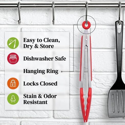 Popco Silicone Tongs for Cooking Grilling (3 food tongs x 7/9/12") Heavy Duty Stainless Steel BBQ Tongs for Grilling, Cooking Tongs, Kitchen Tongs with Silicone Tips, Salad Tongs, Rubber Tongs Buffet in Saudi Arabia