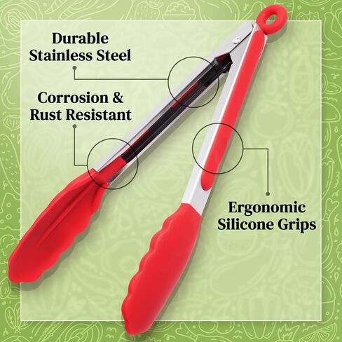 Popco Silicone Tongs for Cooking Grilling (3 food tongs x 7/9/12") Heavy Duty Stainless Steel BBQ Tongs for Grilling, Cooking Tongs, Kitchen Tongs with Silicone Tips, Salad Tongs, Rubber Tongs Buffet in Saudi Arabia