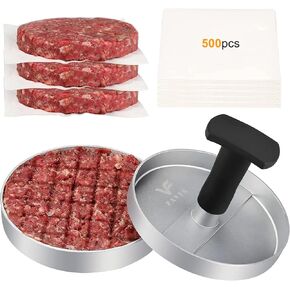 FAVIA Burger Press Patty Maker with 100 Wax Papers Set I Non-Stick Hamburger Meat Mold Ring for Beef Veggie Burger BBQ Barbecue Grill BPA Free Dishwasher Safe