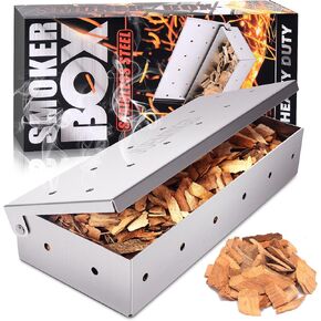 JUEMINGZI Smoker Box for BBQ Grill Wood Chips - 25% Thicker Stainless Steel Won't Warp - Barbecue Meat smoker for Charcoal and Gas Grills | Smoker grill tool in Saudi Arabia