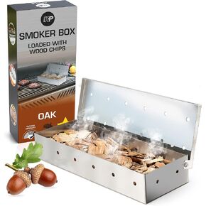 KITCHEN PERFECTION Smoker Box Filled with Apple Wood Chips -Top Grill Smoker Box,Adds Delicious Smokey Flavor on Gas Grill/Charcoal Grills, Stainless Steel BBQ Grill Accessories Grill Master Gift in Saudi Arabia