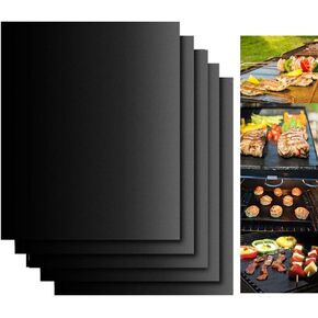 Dailyart Grill Mats Set of 4 with 13" BBQ Tongs & Silicone Brush, 100% Non Stick BBQ Grill Mat & Baking Mats, Reusable Teflon Grill Matt for Outdoor Grill, Works on Any Grill, 15.75 x 13-Inch Black