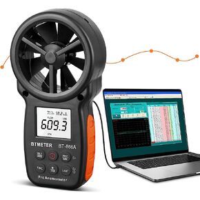 BTMETER BT-866A Pro مقياس شدة الريح HVAC المحمول لتدفق الهواء CFM، مقياس سرعة الرياح يقيس سرعة الرياح درجة الحرارة٪ RH نقطة الندى مع مزامنة USB للكمبيوتر الشخصي in Kuwait