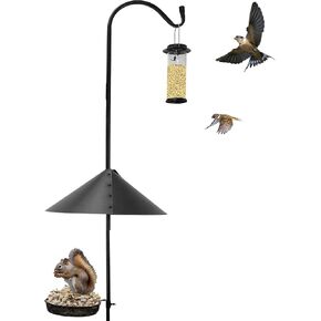 Shepherd Hook Squirrel Proof Bird Feeder – Wild Bird Station - Powder Coated 90in Steel Pole – Squirrel Baffle – 1 Bird Feeder – 1 Squirrel Peanut Feeder - 5 Prong Base – PATENT PENDING in Saudi Arabia