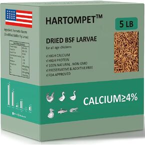 HARTOMPET Better Than Dried Mealworms for Chickens 1 lbs - 85X Calcium Than MealWorms - Non-GMO Chicken Feed Additive & Molting Supplement - black soldier fly larvae Treats for Hens, Ducks, Wild Birds