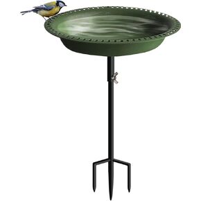 1-¼ Gallon Detachable Freestanding Garden Bird Bath Bird Feeder Bowl with Metal Stake for Outdoor, Bird Friendly Color - Deep Green, 29 Inch