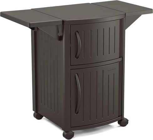 Suncast DCP2000 Portable Outdoor Patio Backyard Grilling Entertainment Serving Prep Station Table with Cabinet Storage and Drop Leaf Extensions, Beige in Saudi Arabia