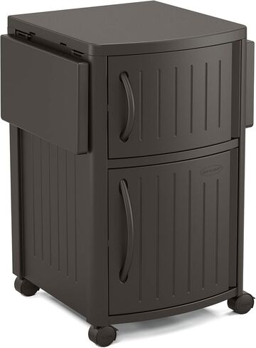 Suncast DCP2000 Portable Outdoor Patio Backyard Grilling Entertainment Serving Prep Station Table with Cabinet Storage and Drop Leaf Extensions, Beige in Saudi Arabia