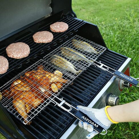 سلة شواء ايزوم من الستانلس ستيل، سلة شواء كبيرة قابلة للطي مع مقبض قابل للازالة، سلة شواء للسمك والخضروات وملحقات الشواء in Kuwait