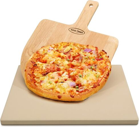Unicook Pizza Stone for Oven and Grill, 12 inch Square Bread Baking Stone, Heavy Duty Ceramic Pizza Pan, Thermal Shock Resistant Baking Stone for BBQ and Grill, Making Pizza, Bread, Cookie and More in Kuwait