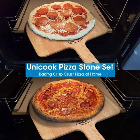 Unicook Pizza Stone for Oven and Grill, 12 inch Square Bread Baking Stone, Heavy Duty Ceramic Pizza Pan, Thermal Shock Resistant Baking Stone for BBQ and Grill, Making Pizza, Bread, Cookie and More in Kuwait