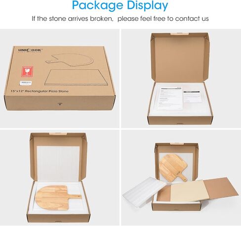 Unicook Pizza Stone for Oven and Grill, 12 inch Square Bread Baking Stone, Heavy Duty Ceramic Pizza Pan, Thermal Shock Resistant Baking Stone for BBQ and Grill, Making Pizza, Bread, Cookie and More in Kuwait