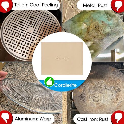 Unicook Pizza Stone for Oven and Grill, 12 inch Square Bread Baking Stone, Heavy Duty Ceramic Pizza Pan, Thermal Shock Resistant Baking Stone for BBQ and Grill, Making Pizza, Bread, Cookie and More in Kuwait