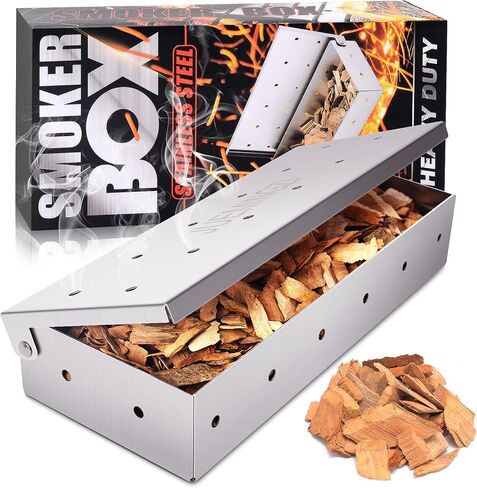 JUEMINGZI Smoker Box for BBQ Grill Wood Chips - 25% Thicker Stainless Steel Won't Warp - Barbecue Meat smoker for Charcoal and Gas Grills | Smoker grill tool in Saudi Arabia