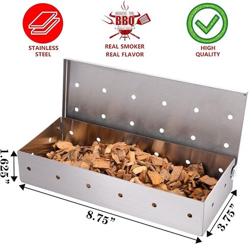 JUEMINGZI Smoker Box for BBQ Grill Wood Chips - 25% Thicker Stainless Steel Won't Warp - Barbecue Meat smoker for Charcoal and Gas Grills | Smoker grill tool in Saudi Arabia