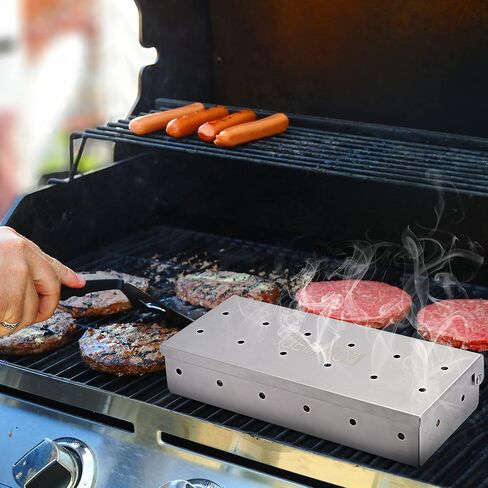 JUEMINGZI Smoker Box for BBQ Grill Wood Chips - 25% Thicker Stainless Steel Won't Warp - Barbecue Meat smoker for Charcoal and Gas Grills | Smoker grill tool in Saudi Arabia