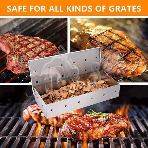JUEMINGZI Smoker Box for BBQ Grill Wood Chips - 25% Thicker Stainless Steel Won't Warp - Barbecue Meat smoker for Charcoal and Gas Grills | Smoker grill tool in Saudi Arabia