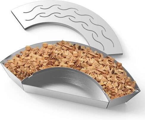 Onlyfire BBQ Smoker Box, Stainless Steel Fan-Shape Smoker Box with Removable Lid, Wood Chip Smoker Box for Charcoal Grills, Kamado Grills - Add Smokey BBQ Flavor to Your Foods, Design Patent in Saudi Arabia