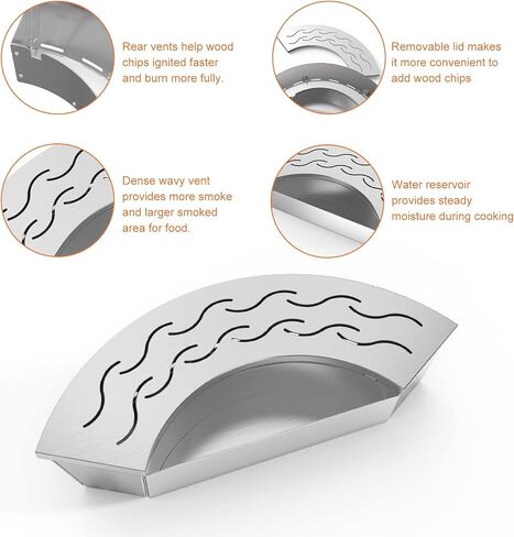 Onlyfire BBQ Smoker Box, Stainless Steel Fan-Shape Smoker Box with Removable Lid, Wood Chip Smoker Box for Charcoal Grills, Kamado Grills - Add Smokey BBQ Flavor to Your Foods, Design Patent in Saudi Arabia