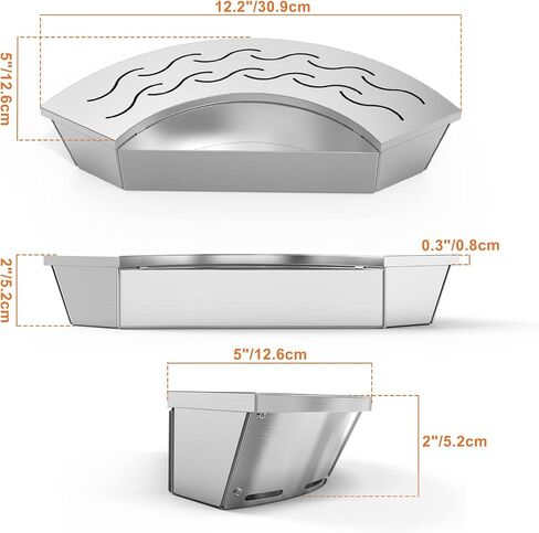 Onlyfire BBQ Smoker Box, Stainless Steel Fan-Shape Smoker Box with Removable Lid, Wood Chip Smoker Box for Charcoal Grills, Kamado Grills - Add Smokey BBQ Flavor to Your Foods, Design Patent in Saudi Arabia