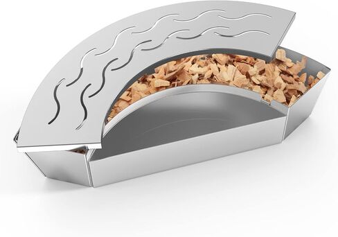 Onlyfire BBQ Smoker Box, Stainless Steel Fan-Shape Smoker Box with Removable Lid, Wood Chip Smoker Box for Charcoal Grills, Kamado Grills - Add Smokey BBQ Flavor to Your Foods, Design Patent in Saudi Arabia