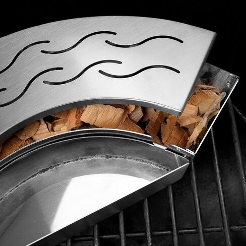 Onlyfire BBQ Smoker Box, Stainless Steel Fan-Shape Smoker Box with Removable Lid, Wood Chip Smoker Box for Charcoal Grills, Kamado Grills - Add Smokey BBQ Flavor to Your Foods, Design Patent in Saudi Arabia
