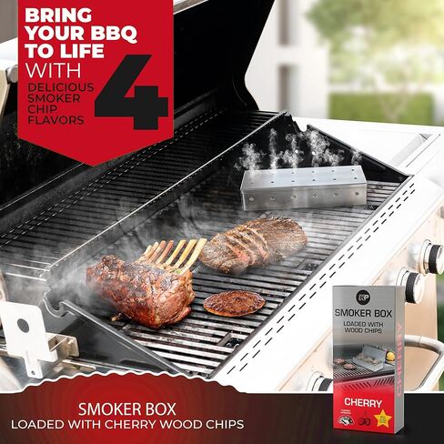 KITCHEN PERFECTION Smoker Box Filled with Apple Wood Chips -Top Grill Smoker Box,Adds Delicious Smokey Flavor on Gas Grill/Charcoal Grills, Stainless Steel BBQ Grill Accessories Grill Master Gift in Saudi Arabia
