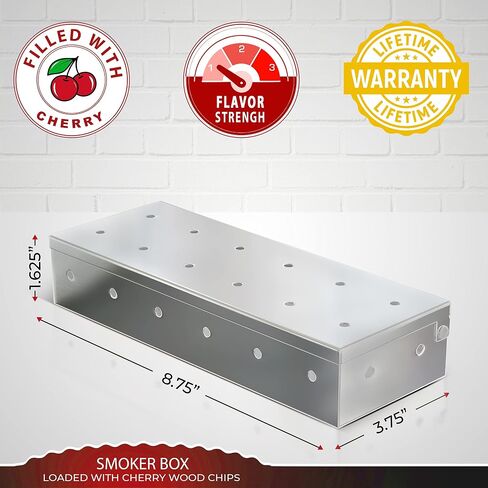 KITCHEN PERFECTION Smoker Box Filled with Apple Wood Chips -Top Grill Smoker Box,Adds Delicious Smokey Flavor on Gas Grill/Charcoal Grills, Stainless Steel BBQ Grill Accessories Grill Master Gift in Saudi Arabia