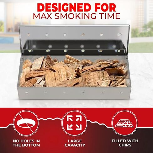 KITCHEN PERFECTION Smoker Box Filled with Apple Wood Chips -Top Grill Smoker Box,Adds Delicious Smokey Flavor on Gas Grill/Charcoal Grills, Stainless Steel BBQ Grill Accessories Grill Master Gift in Saudi Arabia