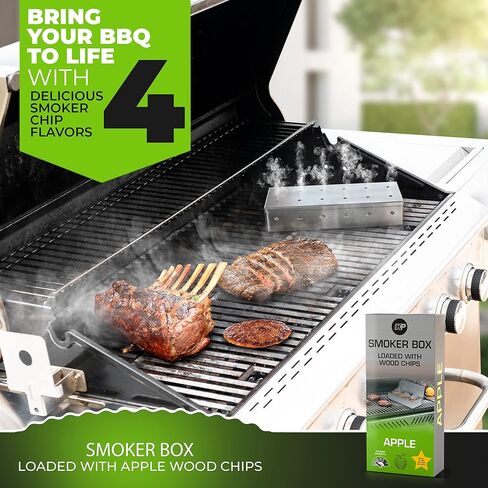 KITCHEN PERFECTION Smoker Box Filled with Apple Wood Chips -Top Grill Smoker Box,Adds Delicious Smokey Flavor on Gas Grill/Charcoal Grills, Stainless Steel BBQ Grill Accessories Grill Master Gift in Saudi Arabia
