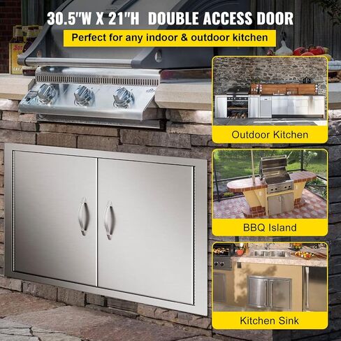 Mophorn BBQ Double Access Door 31W x 24H Inch, BBQ Door Stainless Steel Wall Construction Vertical, Outdoor Kitchen Door for BBQ Island, Grilling Station, Outside Cabinet in Kuwait