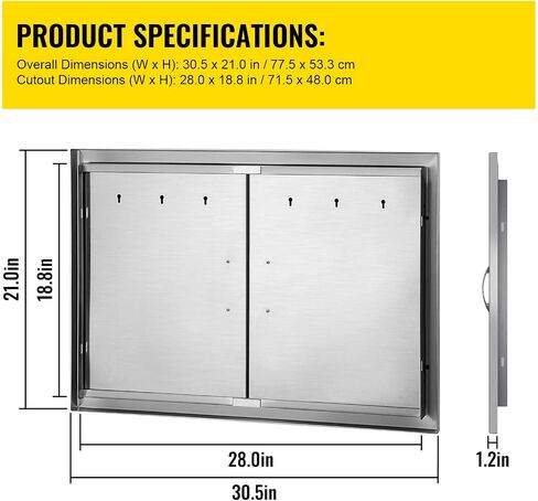 Mophorn BBQ Double Access Door 31W x 24H Inch, BBQ Door Stainless Steel Wall Construction Vertical, Outdoor Kitchen Door for BBQ Island, Grilling Station, Outside Cabinet in Kuwait