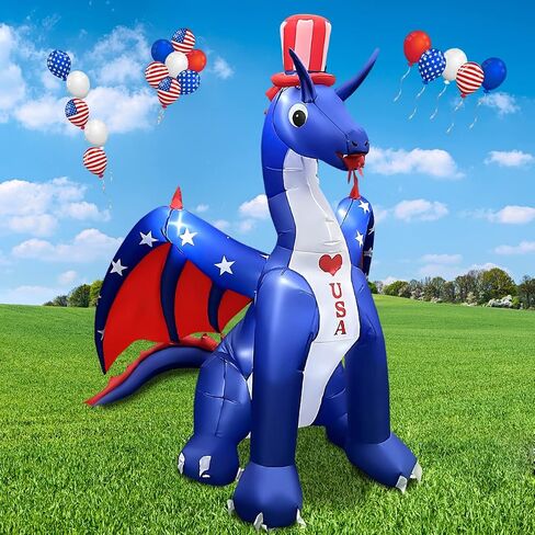 BLOWOUT FUN 6 FT Independence Day Inflatable Dragon with America Style Decorations Patriotic 4th of July for Home Yard Lawn Garden Indoor Outdoor Memorial Day Decorat in Saudi Arabia