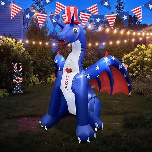 BLOWOUT FUN 6 FT Independence Day Inflatable Dragon with America Style Decorations Patriotic 4th of July for Home Yard Lawn Garden Indoor Outdoor Memorial Day Decorat in Saudi Arabia