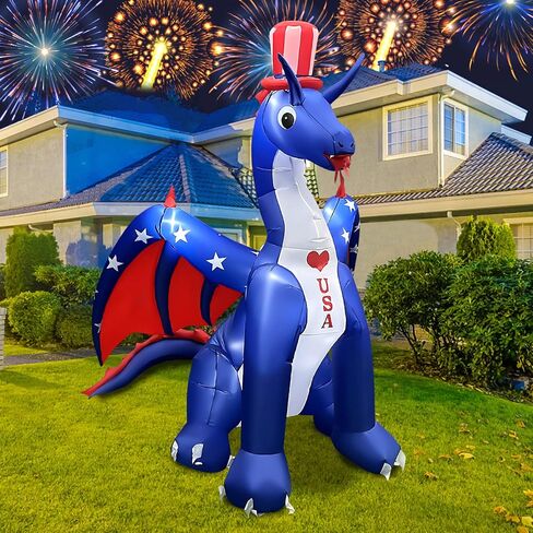 BLOWOUT FUN 6 FT Independence Day Inflatable Dragon with America Style Decorations Patriotic 4th of July for Home Yard Lawn Garden Indoor Outdoor Memorial Day Decorat in Saudi Arabia