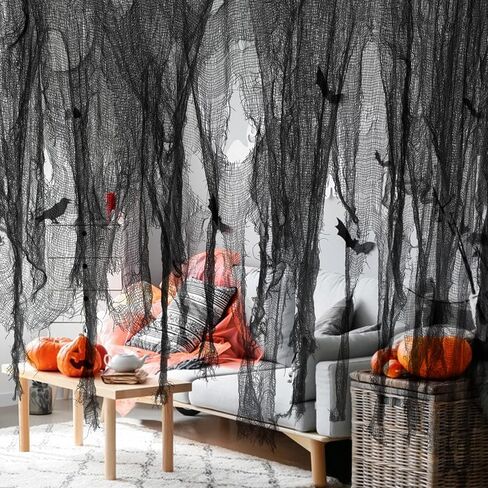 Watayo 500x39 Inch Large Size Halloween Spooky Cloth-Halloween White Scary Creepy Cloth-Windows Doorways Cover Gauze for Halloween Party Haunted House Decor in Saudi Arabia