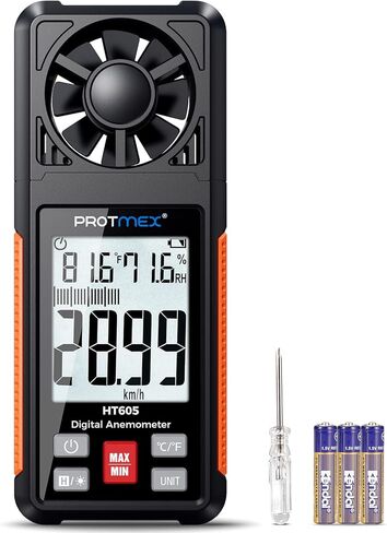 مقياس سرعة الرياح Protmex، 6 وحدات لسرعة الرياح، مقياس شدة الريح مع شاشة LCD كبيرة، قياس الرطوبة في درجة حرارة الرياح، الحد الأقصى/الدقيقة/AVG، الاحتفاظ بالبيانات، درجة مئوية/درجة فهرنهايت، إضاءة خلفية، وظائف الإيقاف التلقائي، مقياس CFM in Kuwait