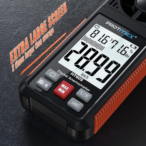 مقياس سرعة الرياح Protmex، 6 وحدات لسرعة الرياح، مقياس شدة الريح مع شاشة LCD كبيرة، قياس الرطوبة في درجة حرارة الرياح، الحد الأقصى/الدقيقة/AVG، الاحتفاظ بالبيانات، درجة مئوية/درجة فهرنهايت، إضاءة خلفية، وظائف الإيقاف التلقائي، مقياس CFM in Kuwait
