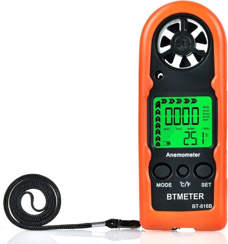 BTMETER BT-816B Handheld Anemometer, Compact Digital Wind Speed Meter Gauge for Air Velocity, Wind Temperature Test with LCD Backlight, Max/Average, Wind Chill in Saudi Arabia