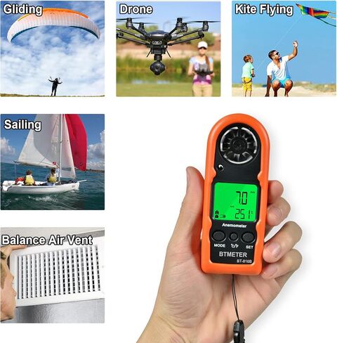 BTMETER BT-816B Handheld Anemometer, Compact Digital Wind Speed Meter Gauge for Air Velocity, Wind Temperature Test with LCD Backlight, Max/Average, Wind Chill in Saudi Arabia