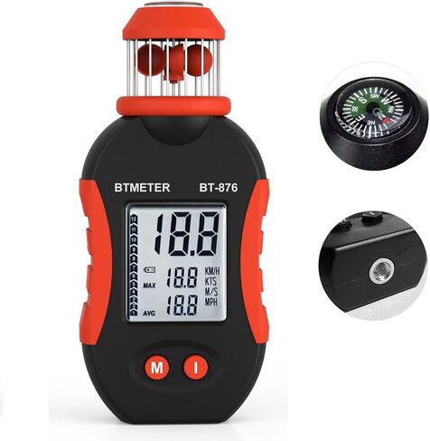 BTMETER BT-816B Handheld Anemometer, Compact Digital Wind Speed Meter Gauge for Air Velocity, Wind Temperature Test with LCD Backlight, Max/Average, Wind Chill in Saudi Arabia