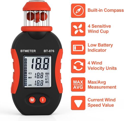 BTMETER BT-816B Handheld Anemometer, Compact Digital Wind Speed Meter Gauge for Air Velocity, Wind Temperature Test with LCD Backlight, Max/Average, Wind Chill in Saudi Arabia
