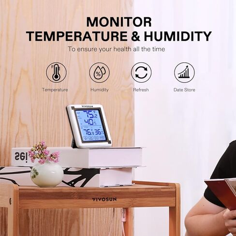 ميزان حرارة رقمي لاسلكي للاستخدام الداخلي والخارجي من فيفوسن مع إضاءة خلفية LCD تعمل باللمس، نطاق 200 قدم/60 متر، متضمن بطارية in Saudi Arabia