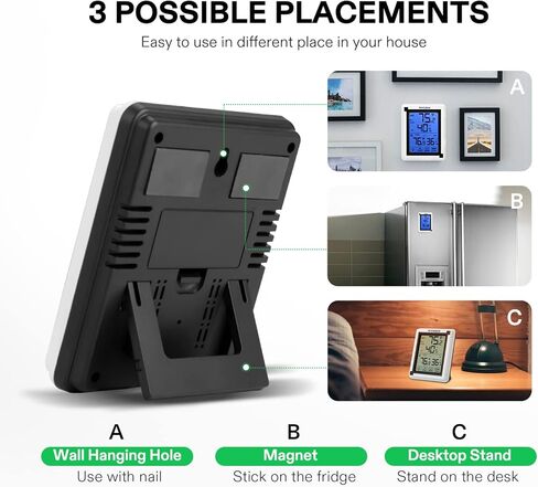 ميزان حرارة رقمي لاسلكي للاستخدام الداخلي والخارجي من فيفوسن مع إضاءة خلفية LCD تعمل باللمس، نطاق 200 قدم/60 متر، متضمن بطارية in Saudi Arabia