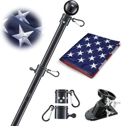 House Flag Pole With American Flag - Flagpoles Residential Kit with 5ft Tangle Free Metal Flag Pole,3x5 Embroidered US Flag,Holder Bracket,Heavy Duty Flag Poles for Outside House,Porch,Outdoor-Black in Saudi Arabia