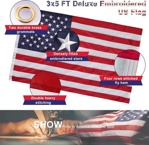 House Flag Pole With American Flag - Flagpoles Residential Kit with 5ft Tangle Free Metal Flag Pole,3x5 Embroidered US Flag,Holder Bracket,Heavy Duty Flag Poles for Outside House,Porch,Outdoor-Black in Saudi Arabia